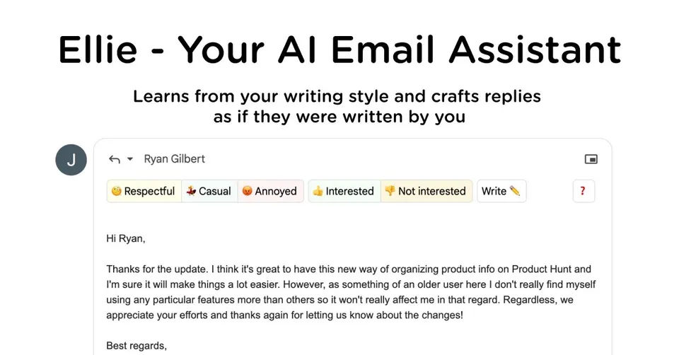 Ellie: AI email replies written in your style.
