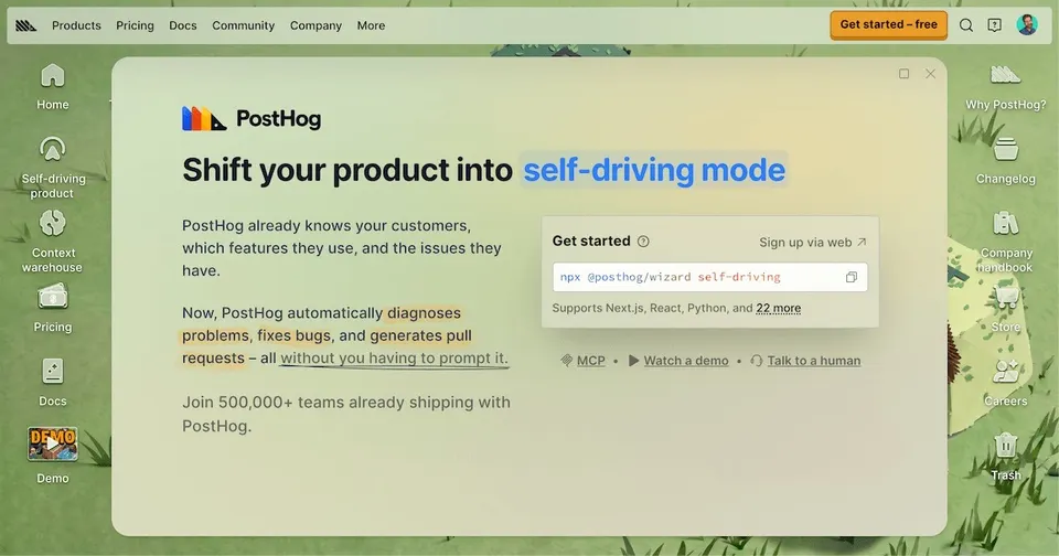 PostHog: Product analytics, session replay and feature flags.