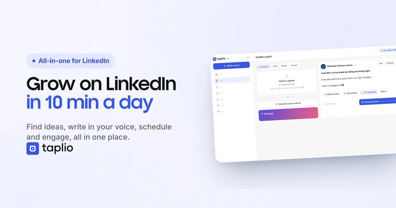 Taplio: Escritura, programación y analítica para LinkedIn.